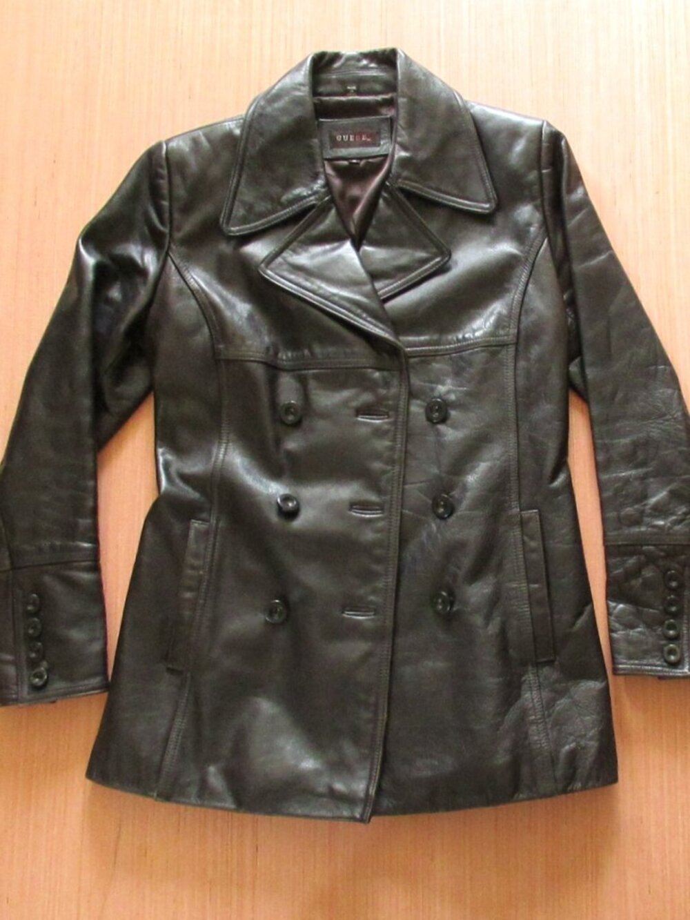 Vintage GUESS Dark Brown Heavy Leather Jacket – Women’s Small